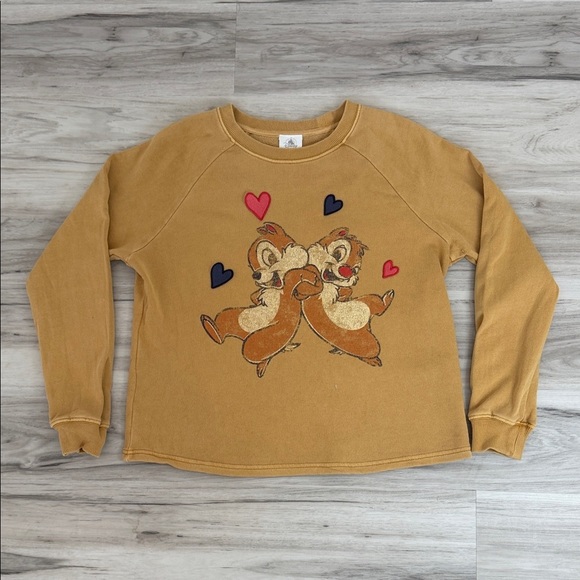 Disney Tops - Women’s Disney Tan Sweatshirt with Chip and Dale Heart Design size XS